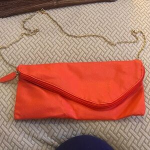 Chic Pinkish/ Orange Clutch with Gold Chain